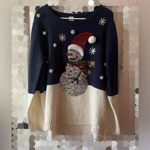 Holiday Time Festive Navy and Cream Snowman Sweater
